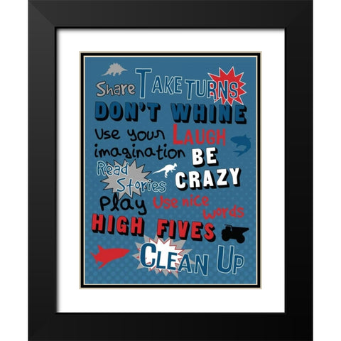 Boys Play Room Rules Black Modern Wood Framed Art Print with Double Matting by Grey, Jace