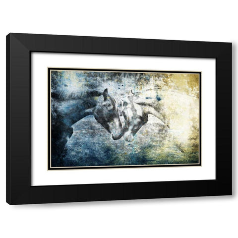 Kissing Blue Horses Black Modern Wood Framed Art Print with Double Matting by Grey, Jace
