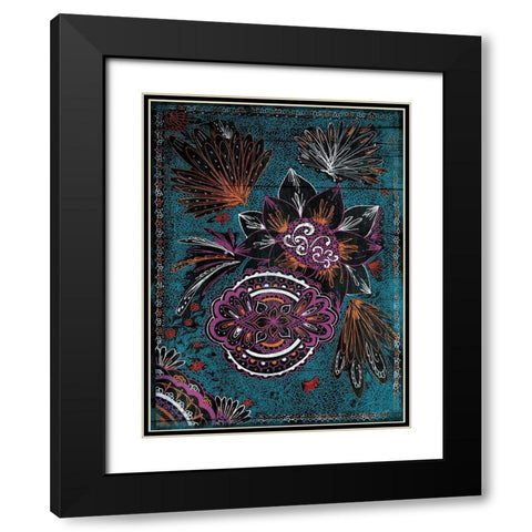 Full Floral Henna Black Modern Wood Framed Art Print with Double Matting by Grey, Jace