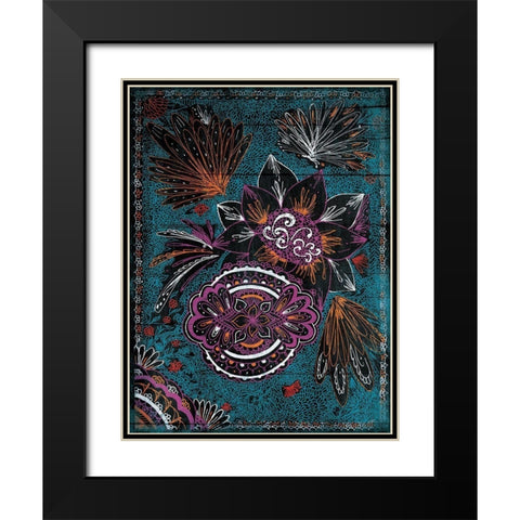 Full Floral Henna Black Modern Wood Framed Art Print with Double Matting by Grey, Jace