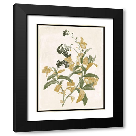 Green and Gold Flowers 2 Black Modern Wood Framed Art Print with Double Matting by Grey, Jace
