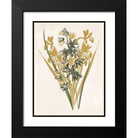 Green and Gold Flowers 3 Black Modern Wood Framed Art Print with Double Matting by Grey, Jace