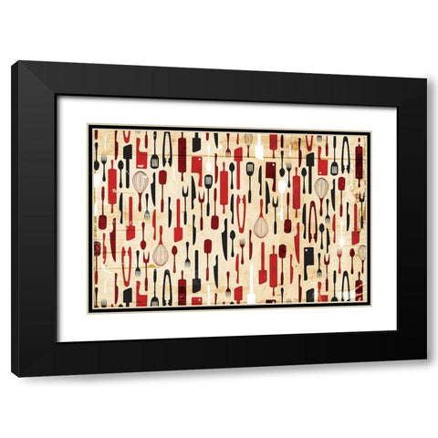 Kitchen Utensils Black Modern Wood Framed Art Print with Double Matting by Grey, Jace