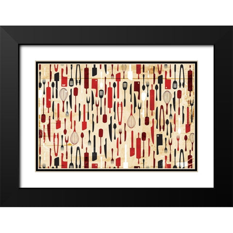 Kitchen Utensils Black Modern Wood Framed Art Print with Double Matting by Grey, Jace