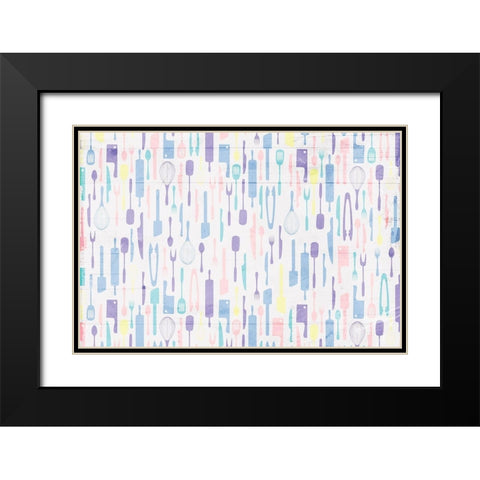 Kitchen Utensils Soft Black Modern Wood Framed Art Print with Double Matting by Grey, Jace