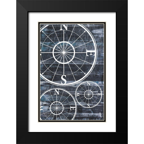 Wooden Compass Black Modern Wood Framed Art Print with Double Matting by Grey, Jace