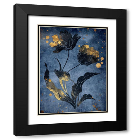 Gold Hint Floral Mate Black Modern Wood Framed Art Print with Double Matting by Grey, Jace