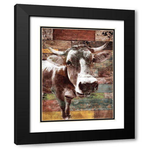 Cow With Multi Wood Black Modern Wood Framed Art Print with Double Matting by Grey, Jace