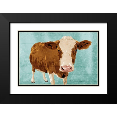 Brown Cow Now Black Modern Wood Framed Art Print with Double Matting by Grey, Jace