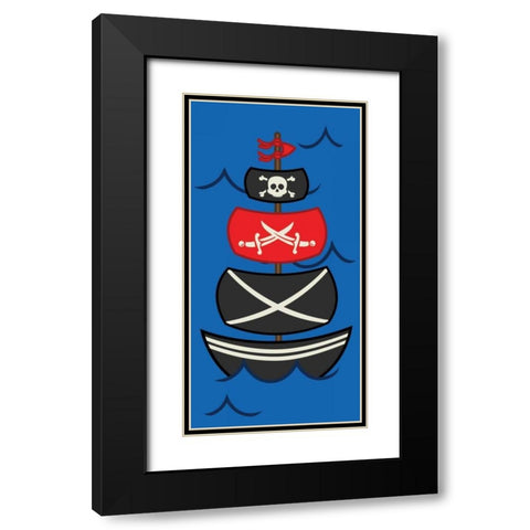 Big Pirate Ship Black Modern Wood Framed Art Print with Double Matting by Grey, Jace