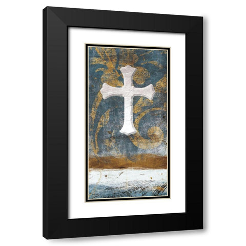 Cross On Blue Black Modern Wood Framed Art Print with Double Matting by Grey, Jace