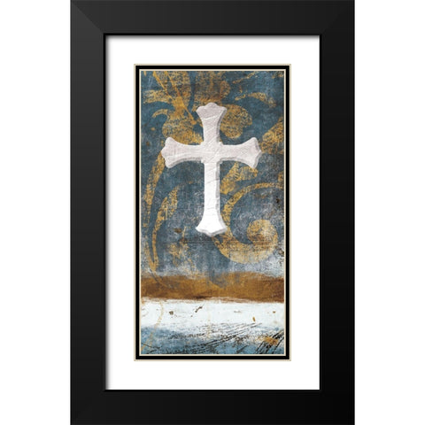 Cross On Blue Black Modern Wood Framed Art Print with Double Matting by Grey, Jace
