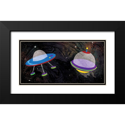 Spaceships Black Modern Wood Framed Art Print with Double Matting by Grey, Jace