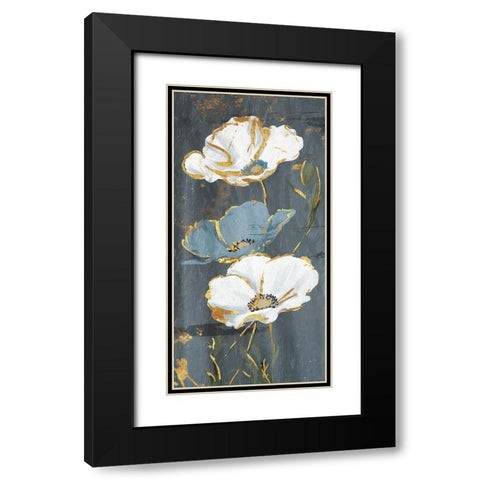 Blue Gold Florals Black Modern Wood Framed Art Print with Double Matting by Grey, Jace