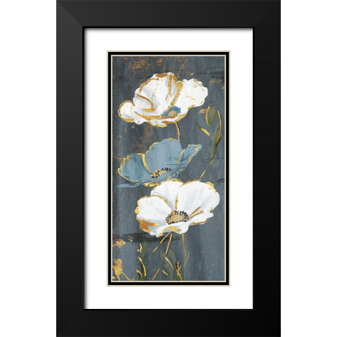 Blue Gold Florals Black Modern Wood Framed Art Print with Double Matting by Grey, Jace