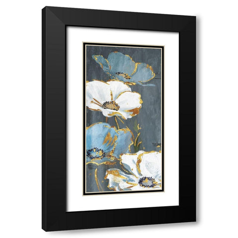 Blue Gold Florals Mate Black Modern Wood Framed Art Print with Double Matting by Grey, Jace