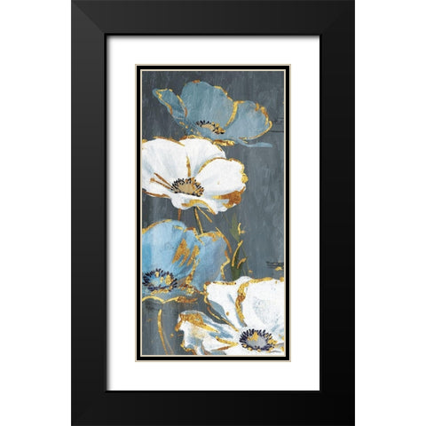 Blue Gold Florals Mate Black Modern Wood Framed Art Print with Double Matting by Grey, Jace