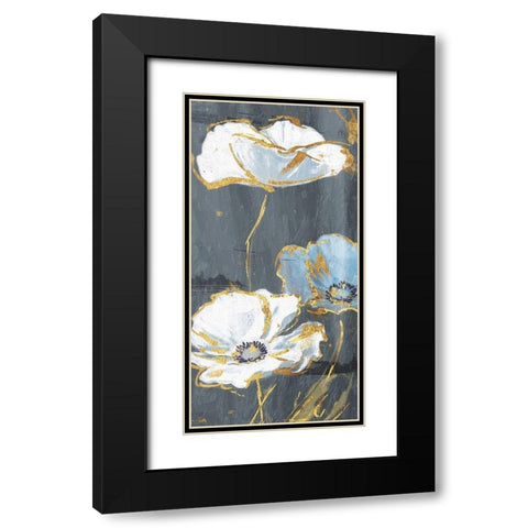 Blue Gold Florals Mate Three Black Modern Wood Framed Art Print with Double Matting by Grey, Jace