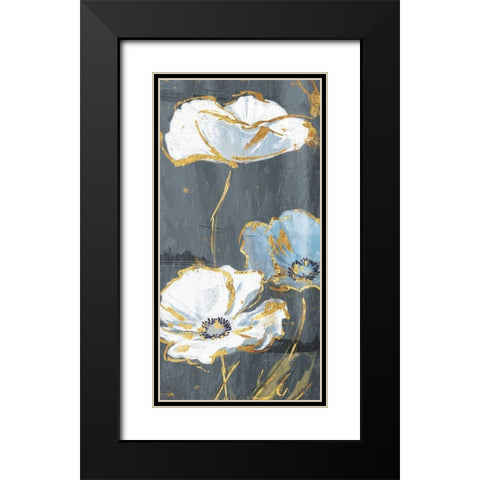 Blue Gold Florals Mate Three Black Modern Wood Framed Art Print with Double Matting by Grey, Jace