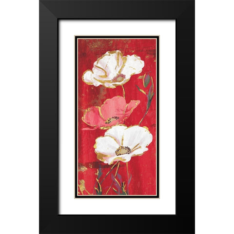 Red Gold Florals Black Modern Wood Framed Art Print with Double Matting by Grey, Jace