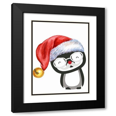 Santa Penguin Black Modern Wood Framed Art Print with Double Matting by Keith, Jesse