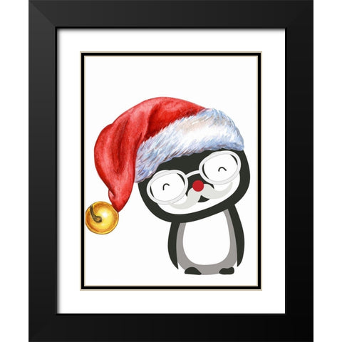 Santa Penguin Black Modern Wood Framed Art Print with Double Matting by Keith, Jesse