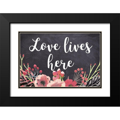 Love Lives Here Black Modern Wood Framed Art Print with Double Matting by Matic, Jelena