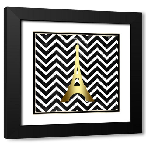Eiffel Chevron Black White Black Modern Wood Framed Art Print with Double Matting by Matic,Jelena