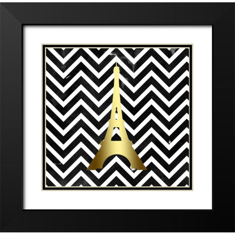 Eiffel Chevron Black White Black Modern Wood Framed Art Print with Double Matting by Matic,Jelena