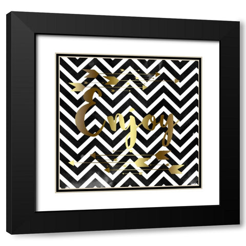 Enjoy Chevron Black White Black Modern Wood Framed Art Print with Double Matting by Matic,Jelena