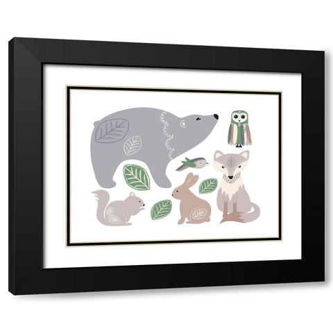 Forest_Friends Black Modern Wood Framed Art Print with Double Matting by McCully, Jennifer
