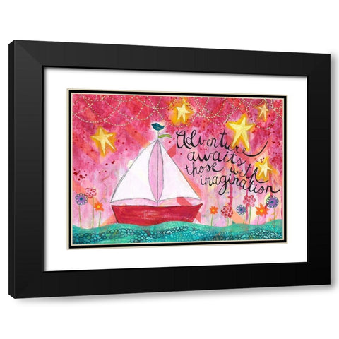 Adventure Awaits Sailboat Black Modern Wood Framed Art Print with Double Matting by McCully, Jennifer