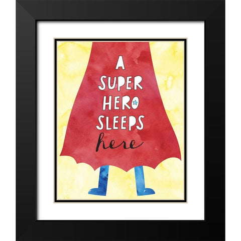 Super Hero Sleeps Here Black Modern Wood Framed Art Print with Double Matting by McCully, Jennifer
