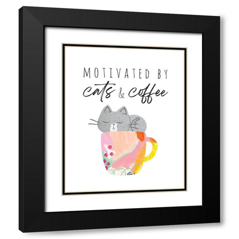 Motivated By Cats And Coffee 1 Black Modern Wood Framed Art Print with Double Matting by McCully, Jennifer