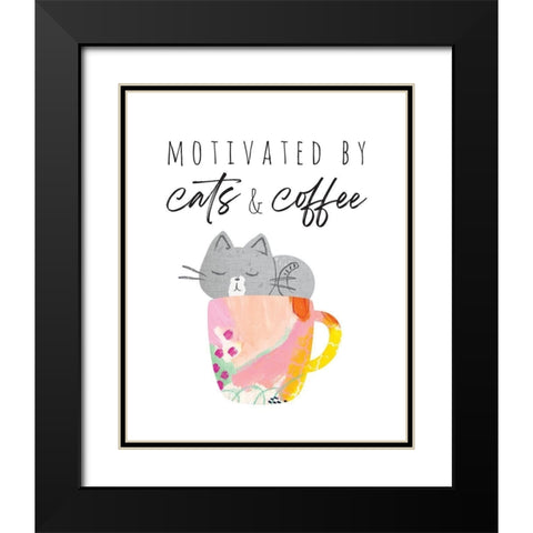 Motivated By Cats And Coffee 1 Black Modern Wood Framed Art Print with Double Matting by McCully, Jennifer