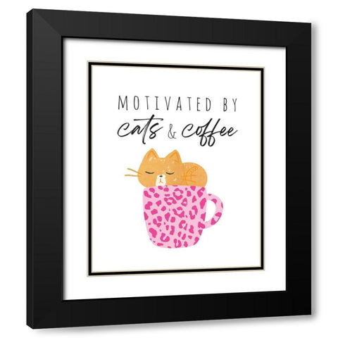 Motivated By Cats And Coffee 2 Black Modern Wood Framed Art Print with Double Matting by McCully, Jennifer