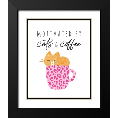 Motivated By Cats And Coffee 2 Black Modern Wood Framed Art Print with Double Matting by McCully, Jennifer