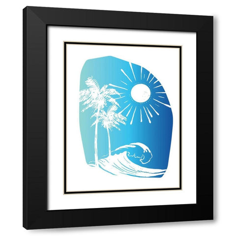Palm Tree Sun Waves Blue Black Modern Wood Framed Art Print with Double Matting by McCully, Jennifer