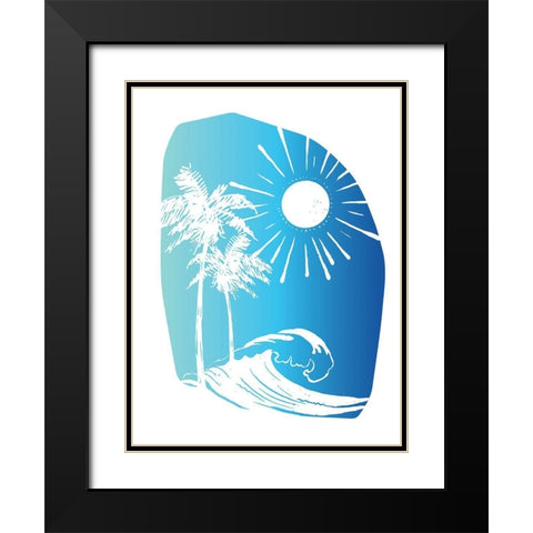Palm Tree Sun Waves Blue Black Modern Wood Framed Art Print with Double Matting by McCully, Jennifer
