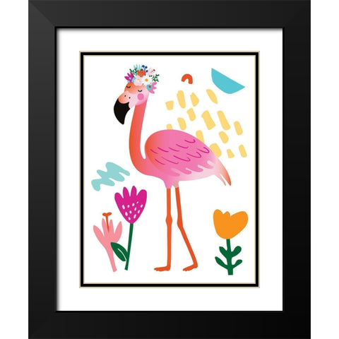 Flamingo Black Modern Wood Framed Art Print with Double Matting by McCully, Jennifer