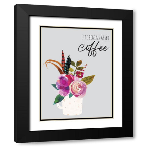 Life Begins After Coffee 1 Black Modern Wood Framed Art Print with Double Matting by McCully, Jennifer