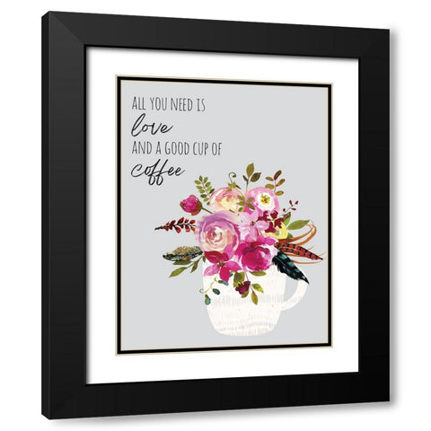 Love And Good Coffee Black Modern Wood Framed Art Print with Double Matting by McCully, Jennifer