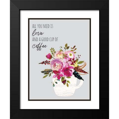 Love And Good Coffee Black Modern Wood Framed Art Print with Double Matting by McCully, Jennifer