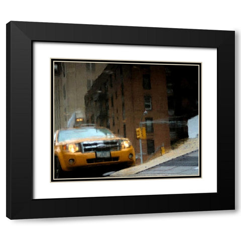 NYC Taxi Puddle 0643 E Black Modern Wood Framed Art Print with Double Matting by Pica, Jeff