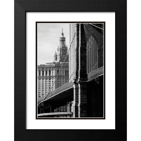 Brooklyn Bridge and Civic Center Black Modern Wood Framed Art Print with Double Matting by Pica, Jeff
