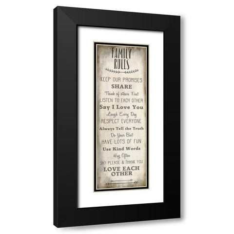 Family Rules v2 Black Modern Wood Framed Art Print with Double Matting by Kimberly, Allen