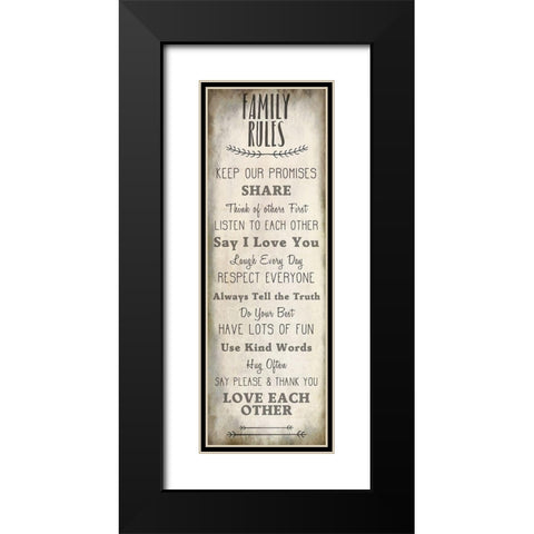 Family Rules v2 Black Modern Wood Framed Art Print with Double Matting by Kimberly, Allen