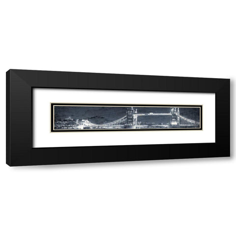 London Bridge at Night Blue Black Modern Wood Framed Art Print with Double Matting by Kimberly, Allen