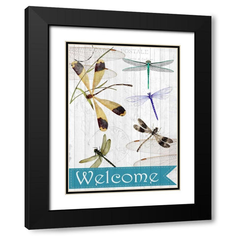 Welcome Dragonflies Black Modern Wood Framed Art Print with Double Matting by Allen, Kimberly