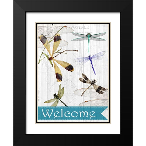 Welcome Dragonflies Black Modern Wood Framed Art Print with Double Matting by Allen, Kimberly